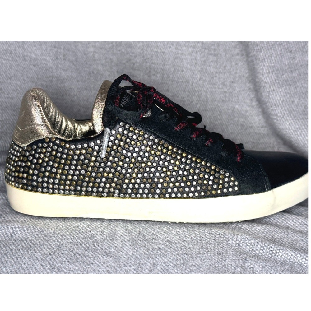 Zadig & Voltaire Womens Black Leather Studded Platform Sneakers 9 Streetwear - Picture 2 of 12